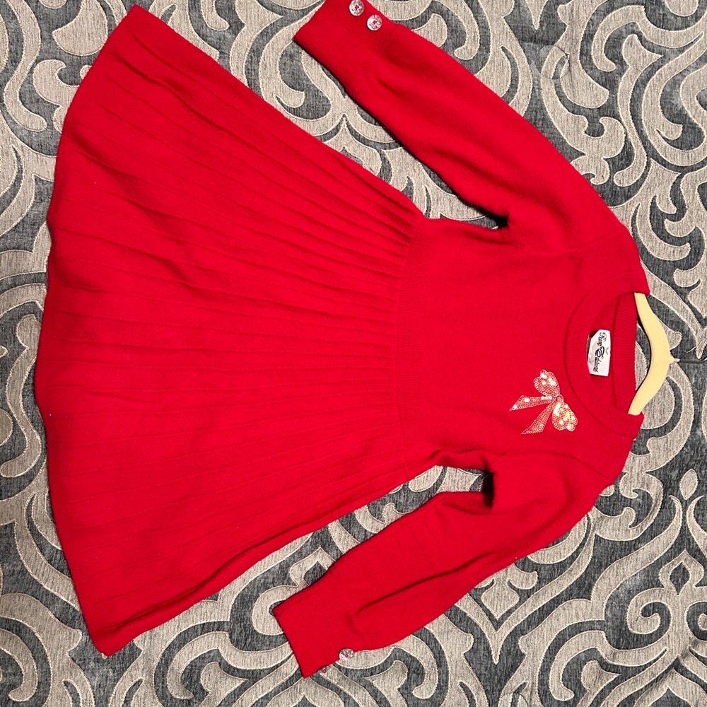 Rare Editions Red Ribbed Sweater Dress with Peter Pan Collar